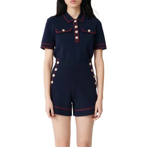 Maje Isla High-waist Side-button Knit Shorts Marine Blue - Picture 12 of 12